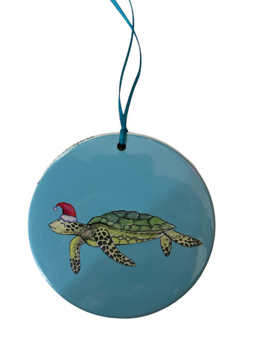 Santa Turtle Swimming Ornament