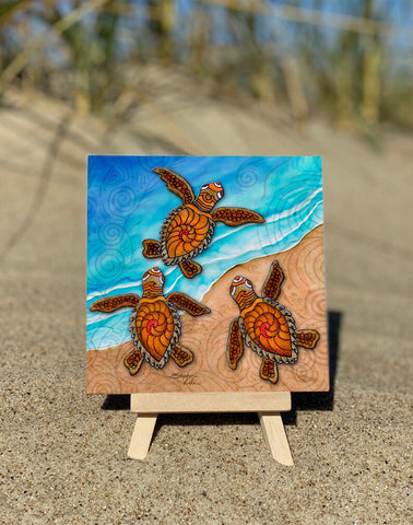 Tile-3 Baby Turtles-4.25"x4.25"