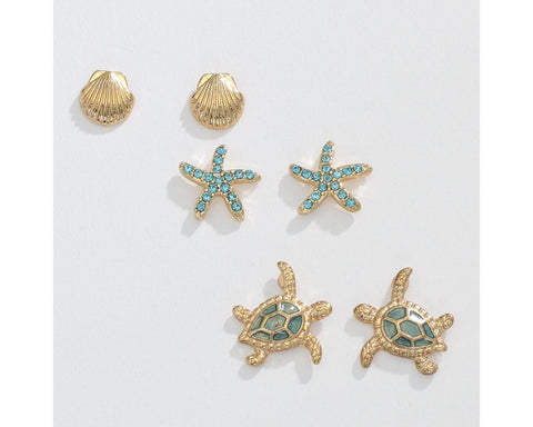 Earrings- Trio Shell Star Turtle
