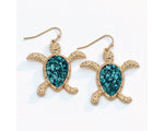 Earrings- Gold Tone Teal Flakes