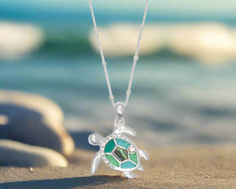 Necklace- Silver tone with Abalone