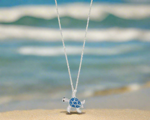 Necklace- Blue Glitzy Turtle