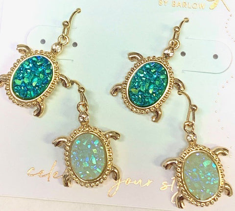 Earrings- Set 2 Pairs Gold Tone Druzy Blues