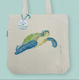 Reusable Tote- Sea View Green Turtle
