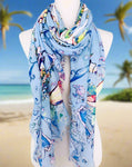 Scarf- Mermaid Turtles Blue