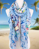 Scarf- Mermaid Turtles Blue