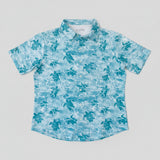 Shirt - Short Sleeve Button Front Teal Turtles