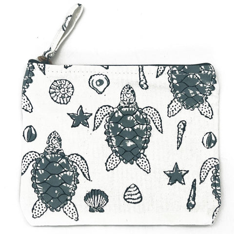 Pouch- Coastal Turtles Block Print