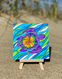 Tile-4.25"x4.25" Hibiscus Turtle