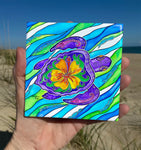 Tile-4.25"x4.25" Hibiscus Turtle