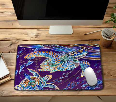 Desk Mat- Purple Turtles and Fish