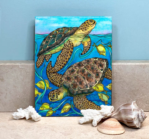 Tile-4.25"x4.25" Looking Turtles