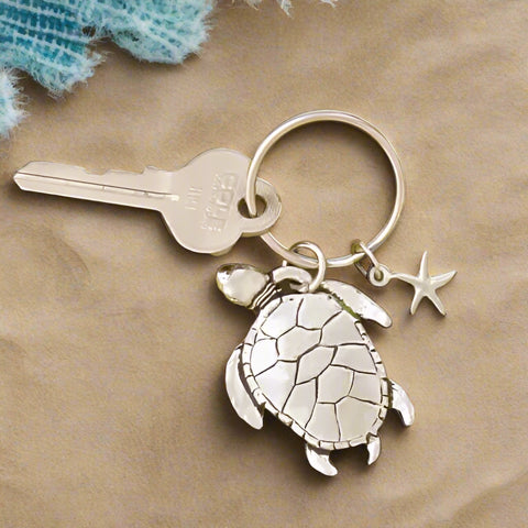 Keychain- Pewter Sea Glass Turtle